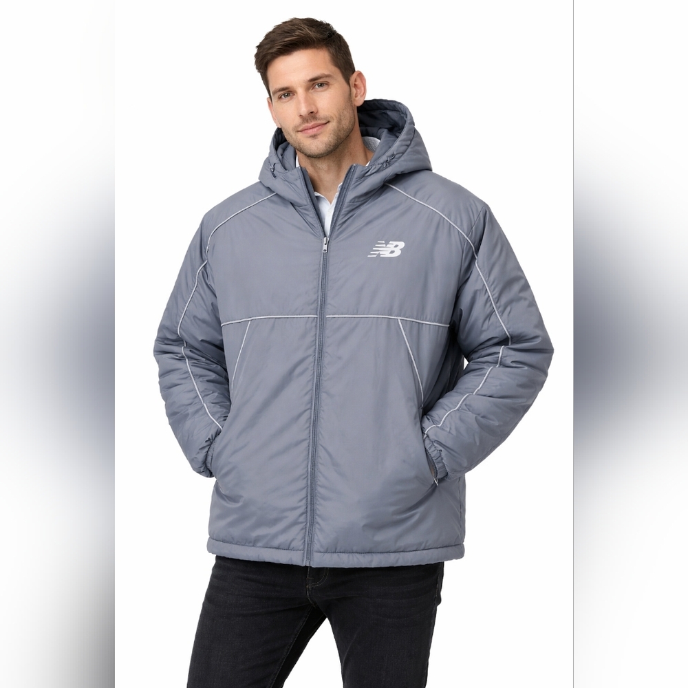New Balance Men's Light Gray Hooded Puffer Jacket
